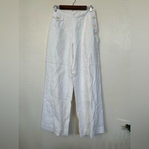 J.Peterman White Linen Button High Rise Wide Leg Pants